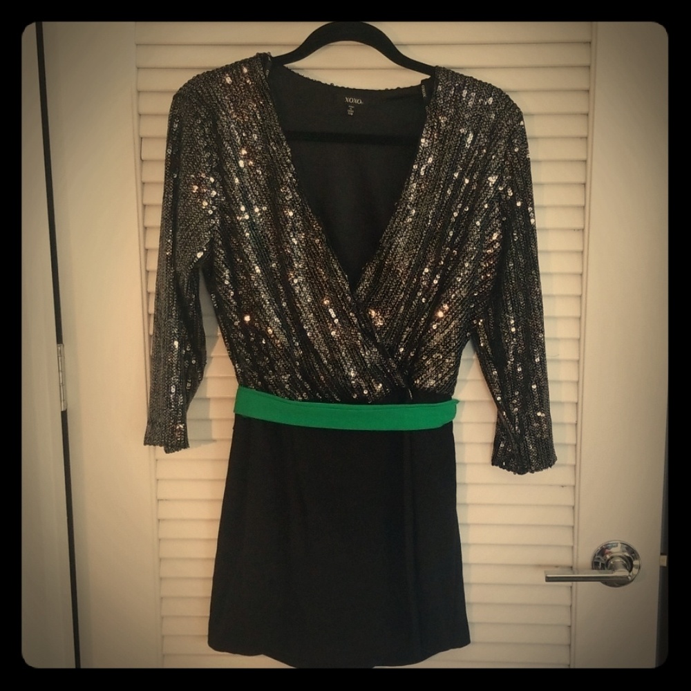 Deep V Sequined Skort Romper